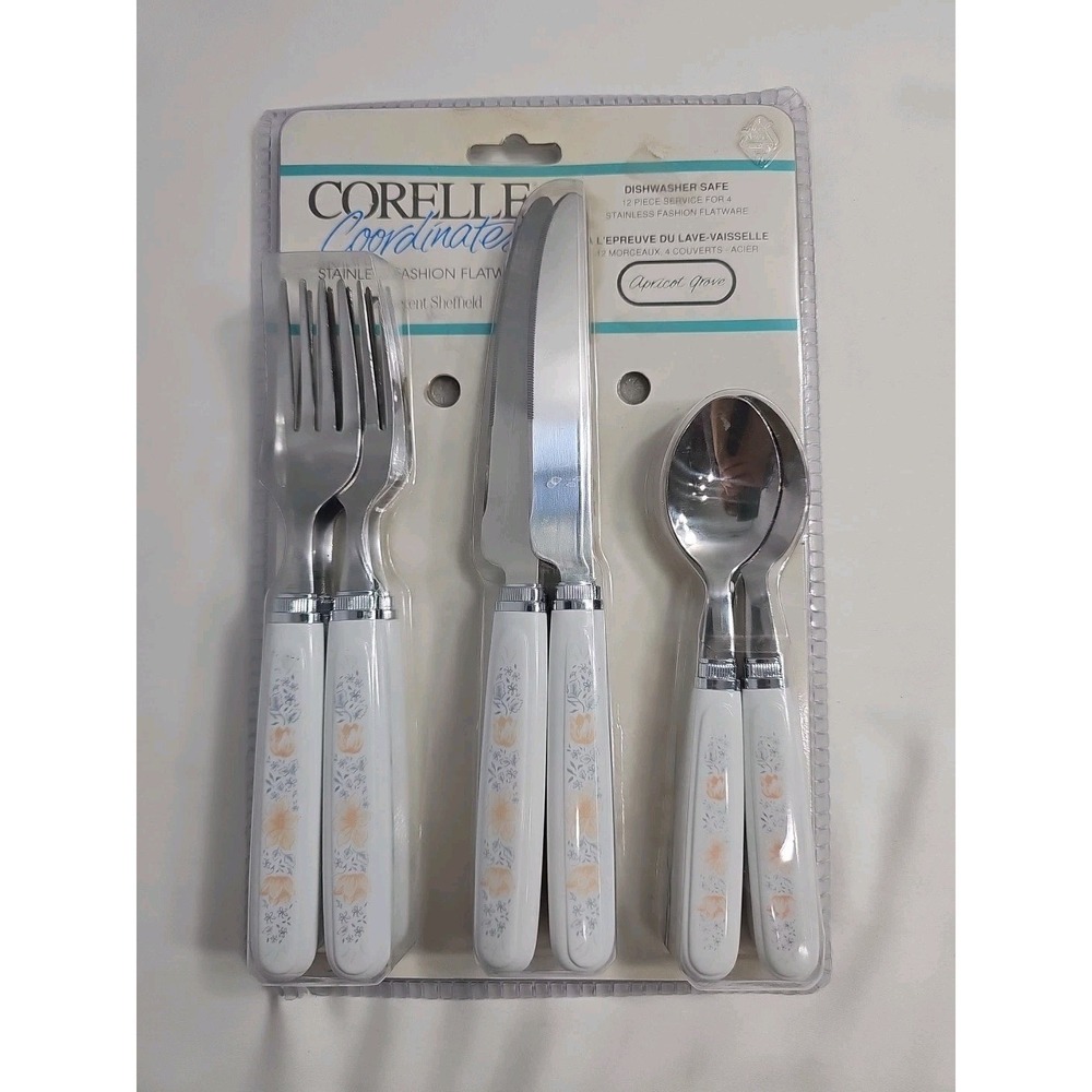 VTG Corelle Coordinates‎ Apricot Grove Stainless Fashion Flatware NEW Set 12pc